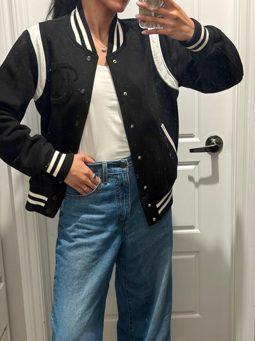 Aritzia TNA Black Varsity Jacket - wool and cashmere